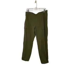REI Co Op Women Olive Green Cargo Hiking Travel Pants Drawstring Ankle Size 14 P